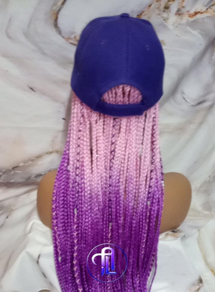 Ombre Box Braid Hat Wig | Pink Purple Lavender Braided Cap | Chemo Alopecia | Faux Braids Wig Hat | Festival Hair | Protective Style Hat Wig