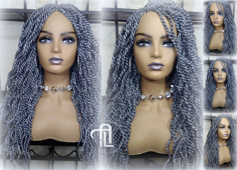 Senegalese Twist Wig Salt Pepper  44 51 Long Wavy Curly Grey Silver Braids Long Straight Small Storm Twist Platinum Braids woc wig