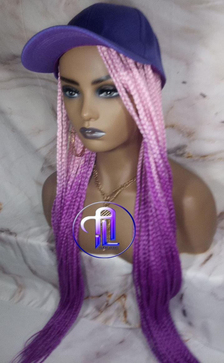 Pink Purple Ombre Box Braid Lavender Hat Wig Gym Hat Baseball Cap Braided Hair Hat Wig Cap Chemo Hat Alopecia Purple Braid Hair Hat Cap