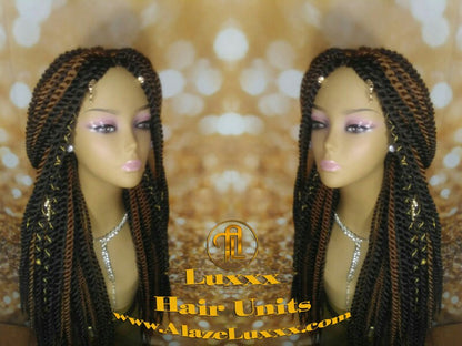 Jumbo Big Large Senegalese Twist Rope Twist Wig Unit! Glueless Lace Finish! Medium Large FREE SHIPPING! Brown Blonde Braid Wig
