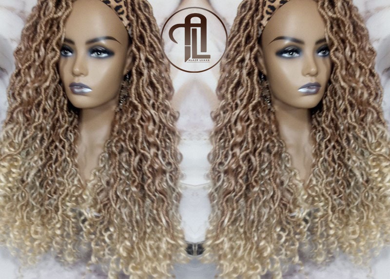 Headband Wig Blonde Mix 27 613 Boho Honey Blonde Goddess Faux Locs Gypsy Bohemian Boho Wig Blonde Marley Curly Waterfall Hair Braided Wig