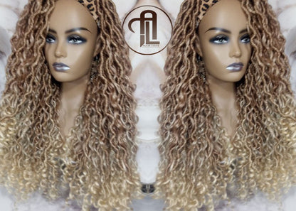 Headband Wig Blonde Mix 27 613 Boho Honey Blonde Goddess Faux Locs Gypsy Bohemian Boho Wig Blonde Marley Curly Waterfall Hair Braided Wig
