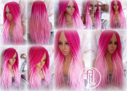 Light Pink Hot Cosmic Pink Mermaid Wig Box Braids braided Synthetic hair Lace Part Barbie Core Barbie Movie Barbie Hair wig Barbie Core