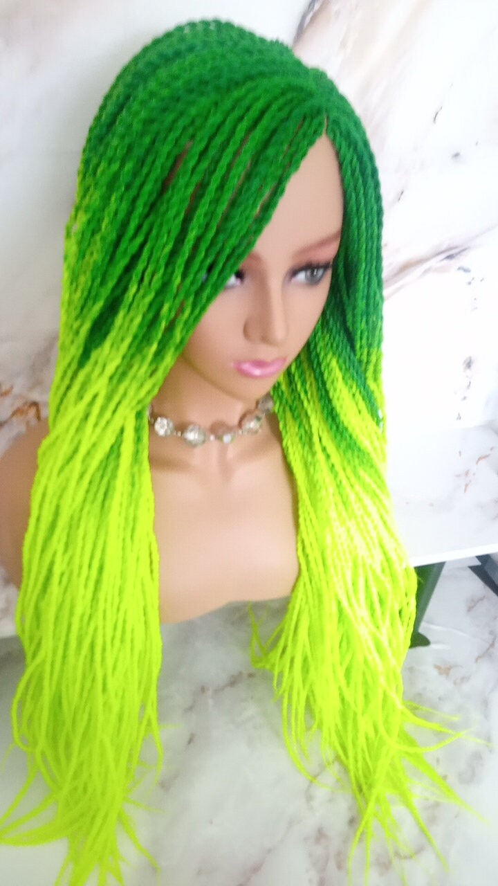 Green Florescent Gradient  Ombre Senegalese Twist Braid Wig Small Long Unicorn Glow in The Dark Braids Neon SAME DAY SHIPPING  Ready to Ship