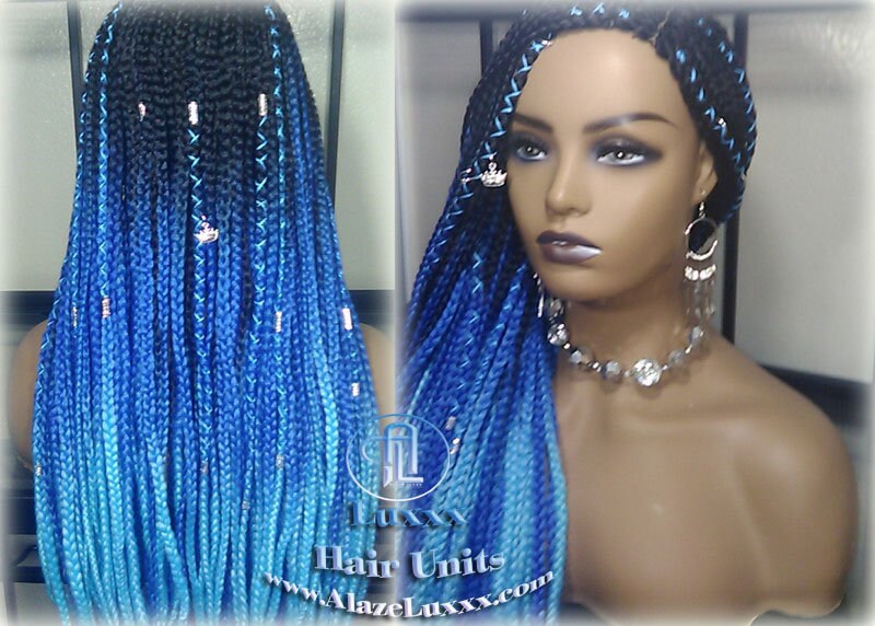 Cornrow Black Blue Ombre Lemonade Braid Wig French Braids Feed in Braids Box Braids Mermaid Unicorn Rainbow Hair