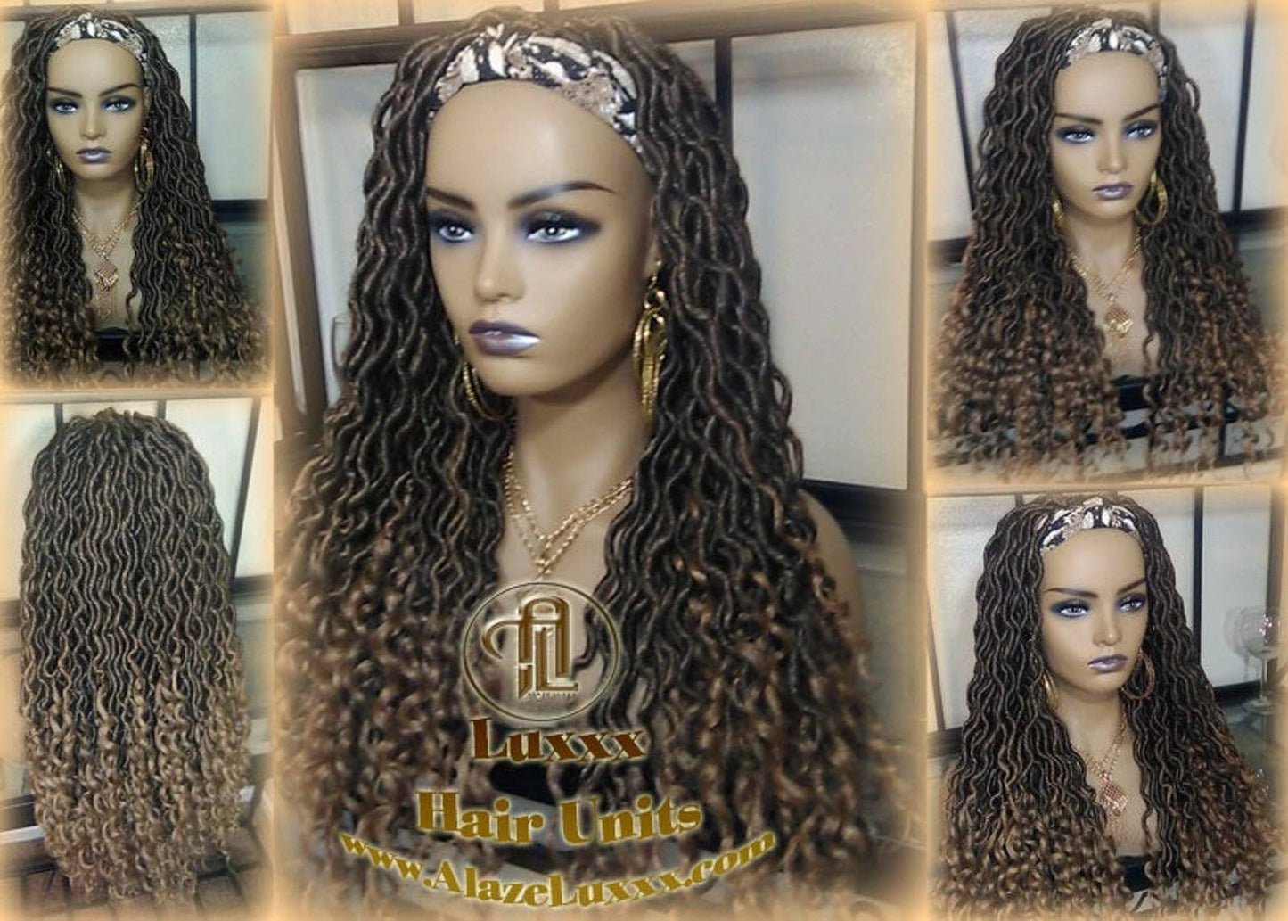 Headband Wig Black Blonde Goddess Faux Loc Wig Long Wavy Blonde Tips Ends 27 Hair Bohemian Boho Gypsy  Lock Braided Wigs Ready to ship