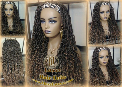 Headband Wig Black Blonde Goddess Faux Loc Wig Long Wavy Blonde Tips Ends 27 Hair Bohemian Boho Gypsy  Lock Braided Wigs Ready to ship