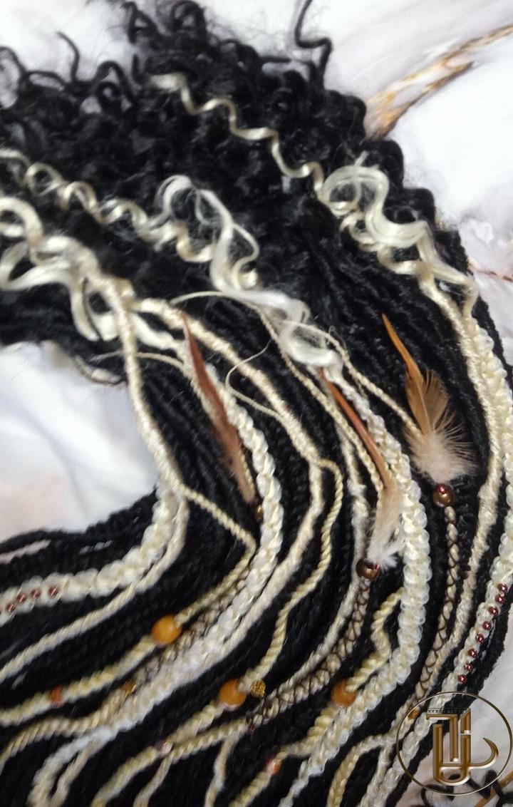 Hippy Bohemian Black 613 Blonde  Dreadlocks Braids SE Set Kit Mixed Soft Crochet Boho Hair Full Head Curly Wavy Extensions Textured Single