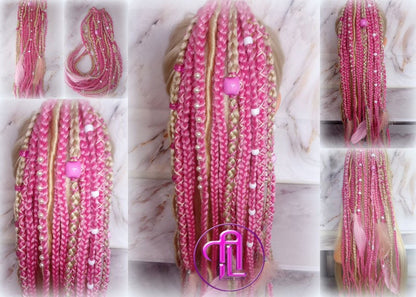 Ponytail Hair Fall Extensions Blonde Pink Ombre Elements Accents Feathers synthetic box braids hair scrunchie clip in Clip on Braids
