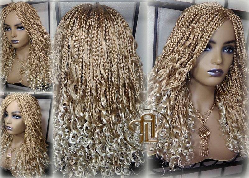 Box Braid Goddess Boho Short Curly Wig Blonde 27 613 Mix Ombre Balayage Honey Blonde Platinum