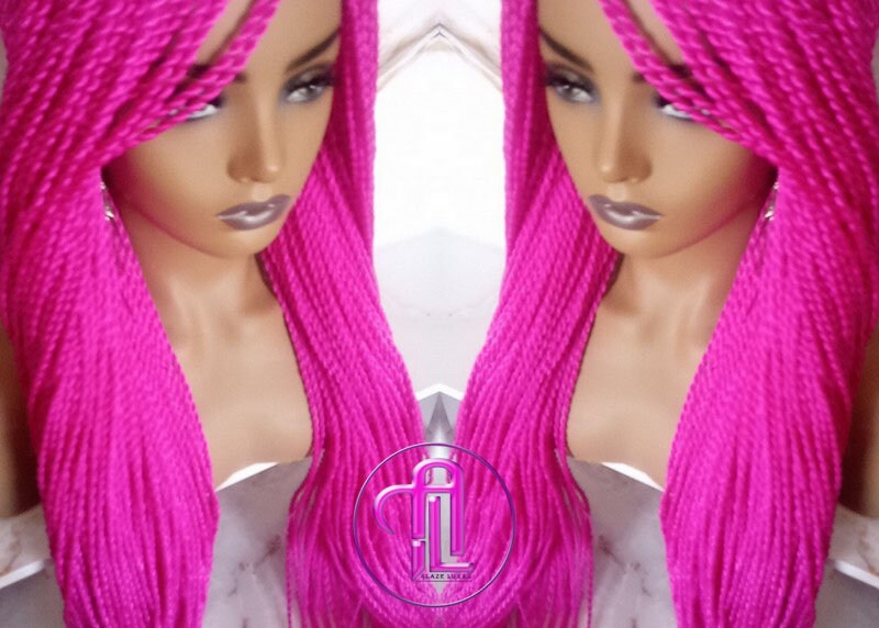 Hot Cosmic Pink Senegalese Twist Braid Wig Small Long Unicorn Mermaid Wig Sale Alopecia Braids Hot Pink Ready to Ship Magenta Braids Twists