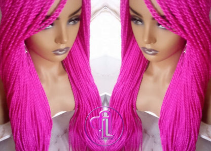 Hot Cosmic Pink Senegalese Twist Braid Wig Small Long Unicorn Mermaid Wig Sale Alopecia Braids Hot Pink Ready to Ship Magenta Braids Twists