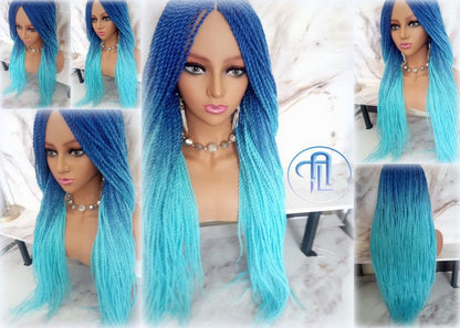 Blue Ombre Senegalese Twist Braid Wig Small Long Gradient Unicorn Mermaid Wig Sale Alopecia Braids Light Royal Indigo Blue  Ready to Ship