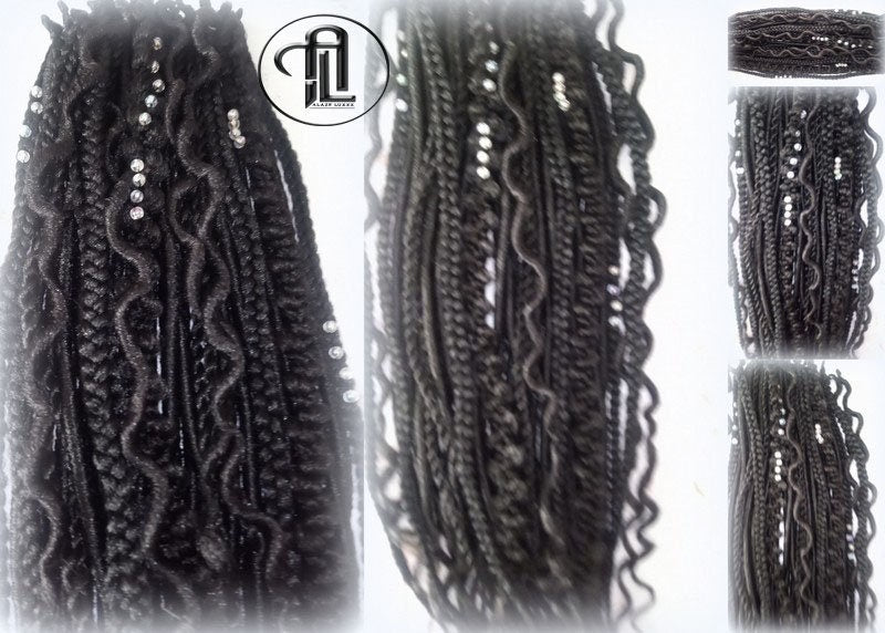 Black Single Ended SE 75 Piece Set Kit Goth Mixed Soft Witch Boho Dread Braid Hair Wraps Extensions Textured Natural Realistic