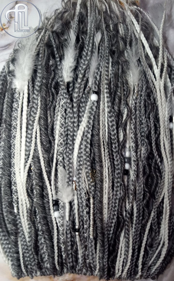 Silver White Grey Single Ended SE  Locs Braids Plaits Hair Extension Boho Festival Burning Man Braid Single Ended Textured Natural Realistic