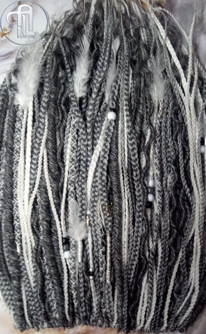 Silver White Grey Single Ended SE  Locs Braids Plaits Hair Extension Boho Festival Burning Man Braid Single Ended Textured Natural Realistic