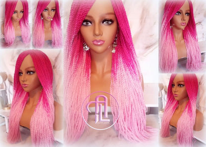 Pink Ombre Senegalese Twist Braid Wig Small Long Gradient Unicorn Mermaid Wig Sale Alopecia Braids Light Pink Hot Pink Ready to Ship