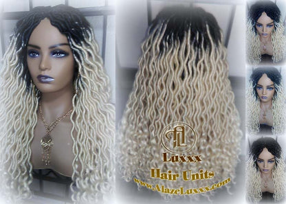 Gypsy Bohemian 613 Goddess Faux Dread Wig 1B Black Blonde Ombre Dark Roots Marley Dred Lock Platinum Braided Wig