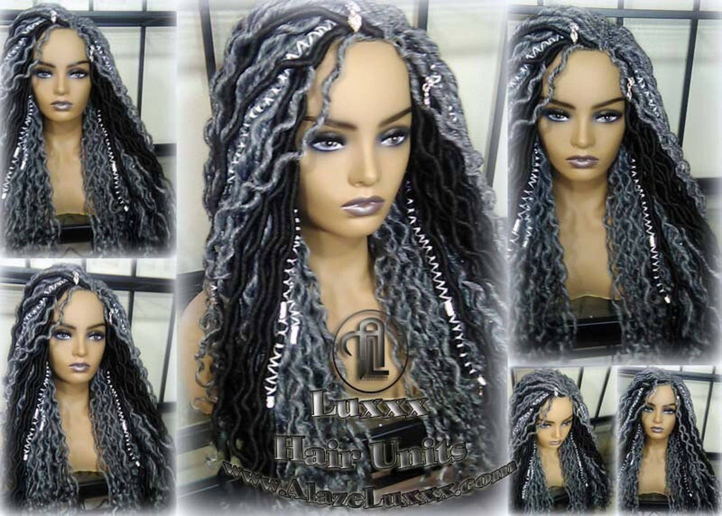 Goddess Faux Dread Locs Salt N Pepper 44 51 Gypsy Boho Silver Black 1B Grey Gray Platinum Storm Wig Unit Wavy Ready to ship