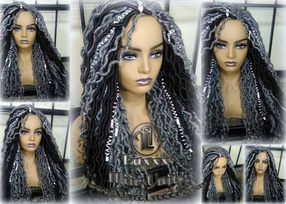 Goddess Faux Dread Locs Salt N Pepper 44 51 Gypsy Boho Silver Black 1B Grey Gray Platinum Storm Wig Unit Wavy Ready to ship