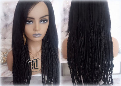 Full Wig with 4x4 Lace Closure Black Braids Dreads Mix Set Twist Soft Crochet Boho Dread Braid Set Bohemian extensions