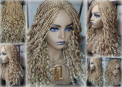 Box Braid Boho Short Curly Wig 14' in Blonde 27 613 Mix Ombre Balayage Honey Blonde Platinum Wig for Black White Women Alopecia