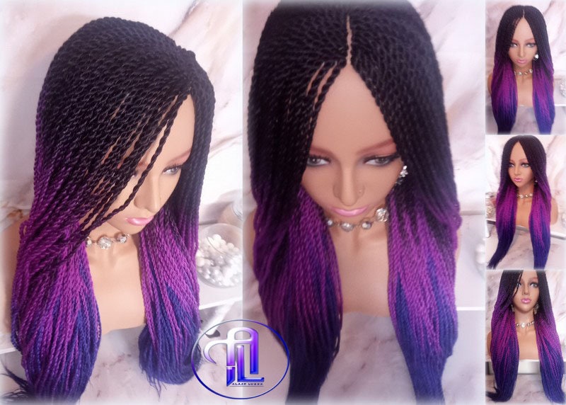 Ombre Purple Blue Senegalese Twist Purple 24 Inch Long Soft Crochet Ombre High Temperature Braids Hair Synthetic Braiding Hair Extension