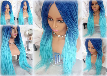 Blue Ombre Senegalese Twist Braid Wig Small Long Gradient Unicorn Mermaid Wig Sale Alopecia Braids Light Royal Indigo Blue  Ready to Ship