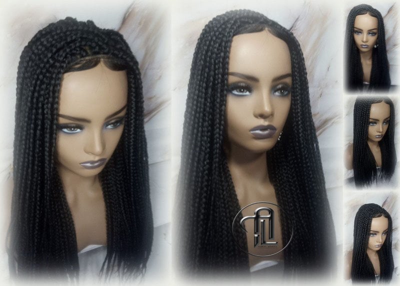 Box Braid Wig Black Lace Closure with Baby Hair Unit Straight Glueless! Braided Lace Wig