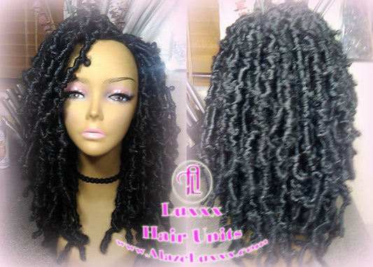 Black short butterfly locs wig boho gypsy 1b Jet black Short Medium Braid Wig Black Lace Closure Baby Hair Braid Wig Festival hair