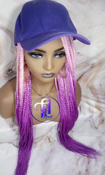 Pink Purple Ombre Box Braid Lavender Hat Wig Gym Hat Baseball Cap Braided Hair Hat Wig Cap Chemo Hat Alopecia Purple Braid Hair Hat Cap
