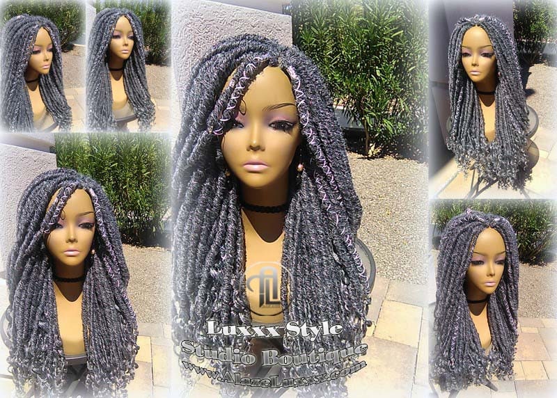 Big Large Fluffy  Storm Silver Grey Gray 44 51 Platinum Metallic Chrome Hair Gypsy Bohemian Boho Goddess Faux Dread Locs Wig Coplay Crochet