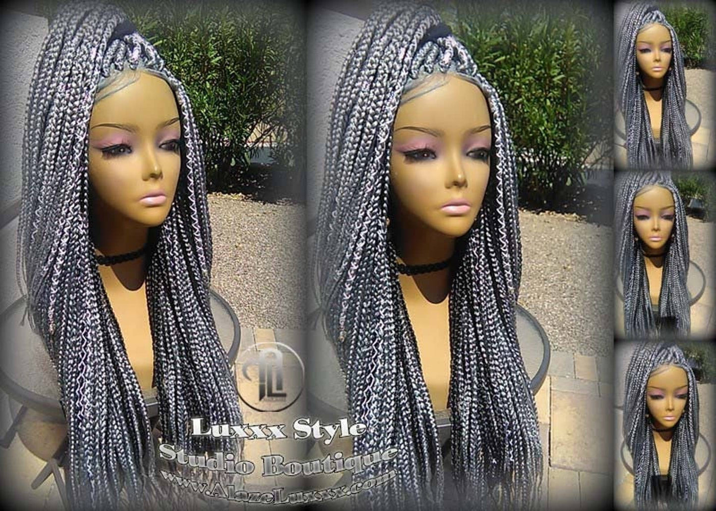 Grey Gray Silver Lace Baby Hair Box Braid 44 51 Wig Storm Long Medium Straight Glueless! Braid Lace Wig Pre Stretched Braiding Hair