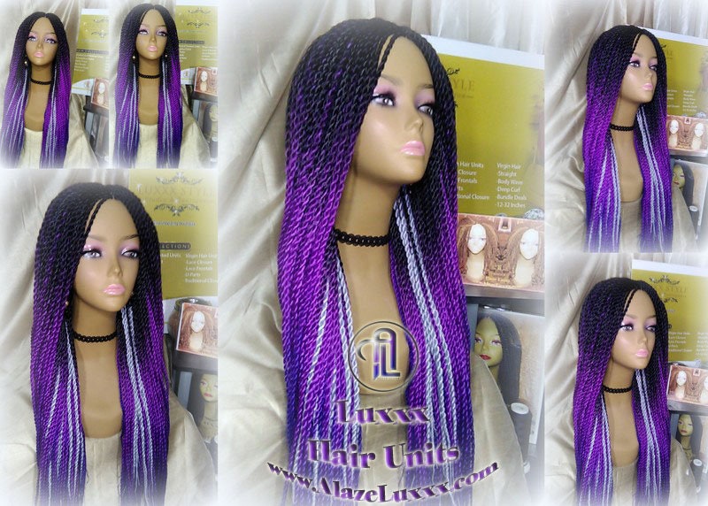Long Ombre Purple Senegalese Twist Wig Lakers Long Small braid Kobe Bryant Ombre Mermaid Cosplay EDC Festival Carnival Vacation Wig