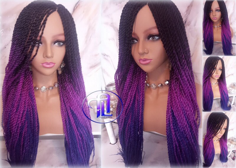 Ombre Purple Blue Senegalese Twist Purple 24 Inch Long Soft Crochet Ombre High Temperature Braids Hair Synthetic Braiding Hair Extension