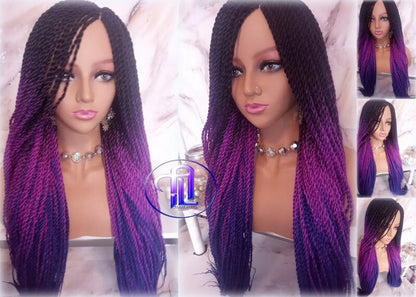 Ombre Purple Blue Senegalese Twist Purple 24 Inch Long Soft Crochet Ombre High Temperature Braids Hair Synthetic Braiding Hair Extension