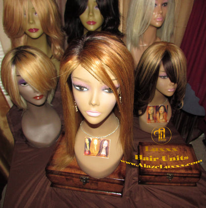 Dark Roots Honey Blonde 14 In' Straight Long Auburn 27/613  Ombre Custom Color Virgin Hair Unit Lace FrontWigs Kim Khloe Kardashian Wig Look