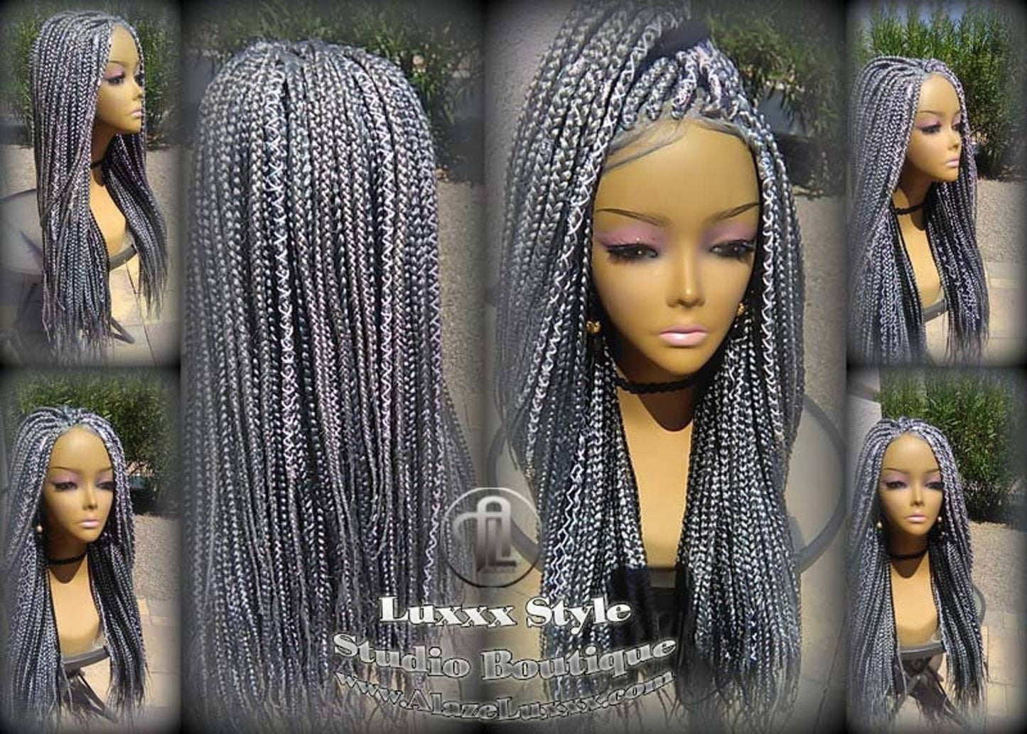 Grey Gray Silver Lace Baby Hair Box Braid 44 51 Wig Storm Long Medium Straight Glueless! Braid Lace Wig Pre Stretched Braiding Hair