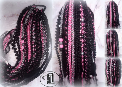 Ponytail Hair Fall Extensions Black Pink Grey Ombre Elements Accents Feathers synthetic box braids hair scrunchie clip in Clip on Braids
