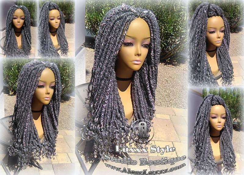 Big Large Fluffy  Storm Silver Grey Gray 44 51 Platinum Metallic Chrome Hair Gypsy Bohemian Boho Goddess Faux Dread Locs Wig Coplay Crochet