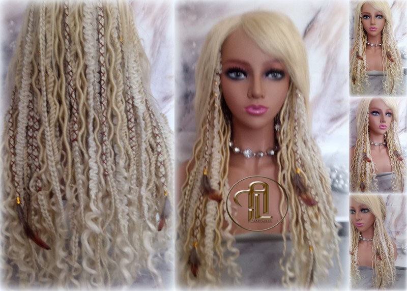 Full Wig with 4x4 Lace Closure Blonde 613 Braids Dreads Mix Set Twist Soft Crochet Boho Dread Braid Set Bohemian extensions
