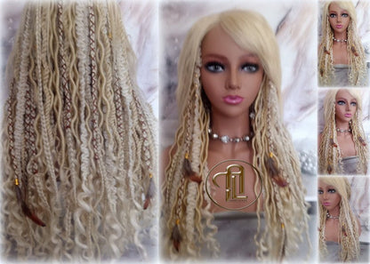 Full Wig with 4x4 Lace Closure Blonde 613 Braids Dreads Mix Set Twist Soft Crochet Boho Dread Braid Set Bohemian extensions