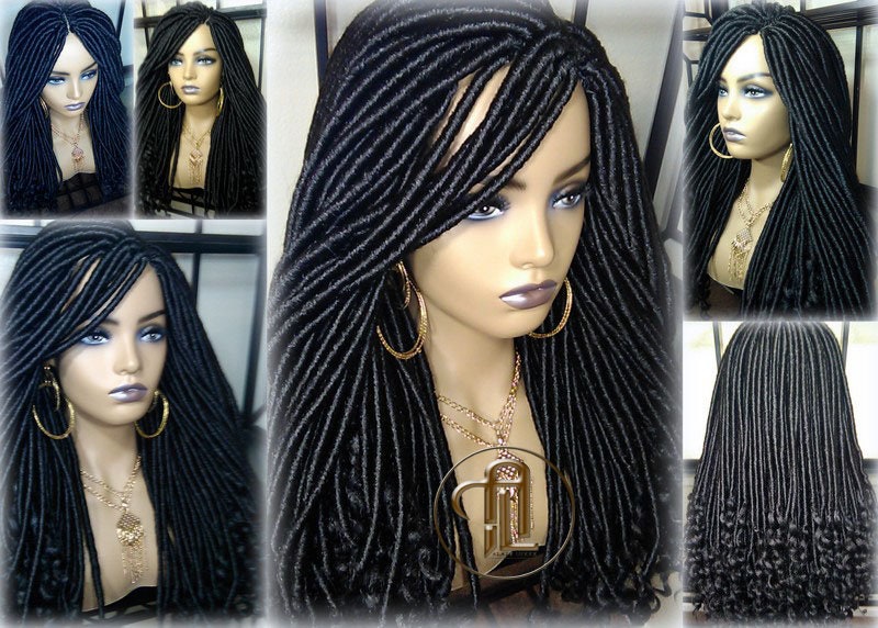 Long Straight Black Goddess Faux Locs Curly Ends Dread Wig Gypsy Faux Synthetic Dred Loc Bohemian Boho