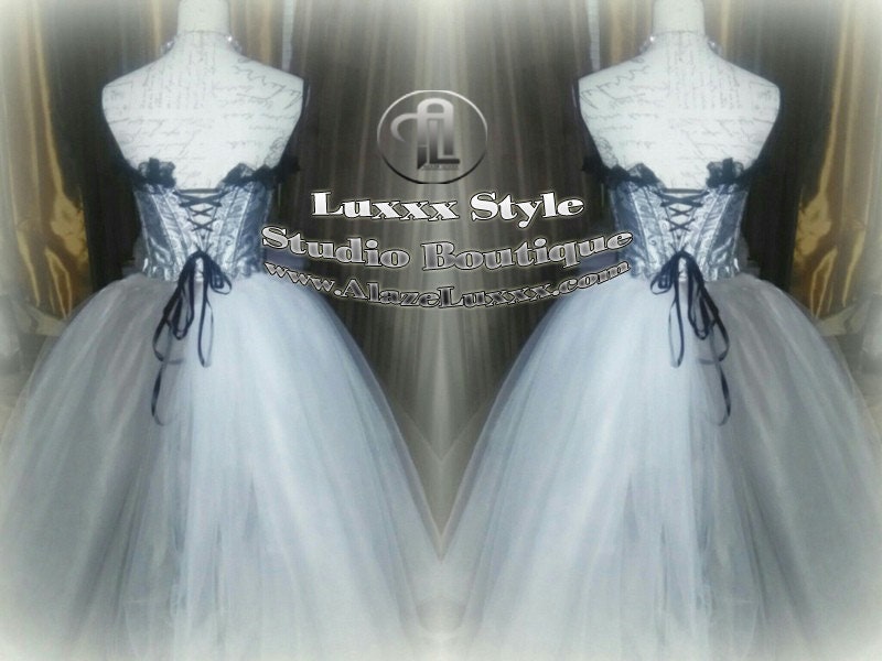 Burlesque Wedding Prom Party Dress Quinceanera Cosplay EDC RAVE Festival Silver White TuTu Tulle Corset Skirt Sweet16 Bridesmaid Homecoming