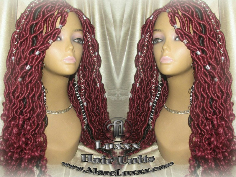 Rich Red Black Goddess Faux Loc Braided Wig Gypsy Bohemian Boho Dread DE SE Dred Lock Crochet Braided Wig Costume Carnival Festival Hair wig