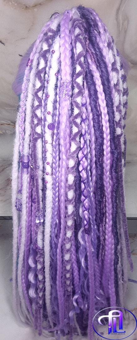 Claw Clip Drawstring Braids Dreads Ponytail Extension Viking Renaissance  Purple Lavender Accents Feathers synthetic clipin Butterfly