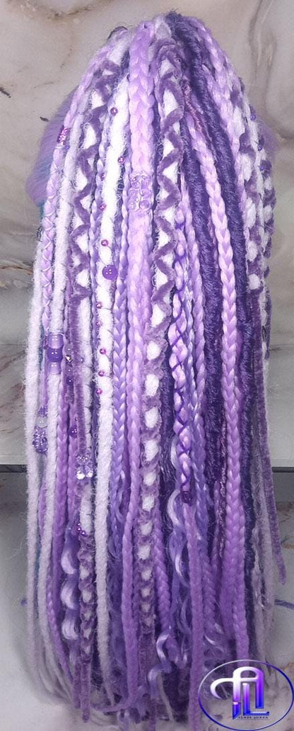 Claw Clip Drawstring Braids Dreads Ponytail Extension Viking Renaissance  Purple Lavender Accents Feathers synthetic clipin Butterfly
