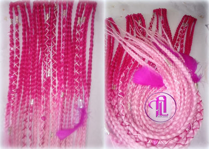 Pink Ombre Clip in Braid Long 24 in Boho Extensions Pink Ombre Blonde Pink Box braiding hair Rave Festival Elements Feathers