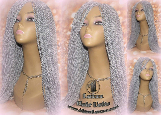 Senegalese Twist Wig Grey 44 51 Silver Braids Long Straight Small Storm Twist Braided Wigs Twisted Xpressions Braiding Hair Platinum Braids