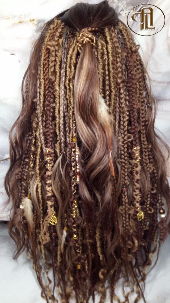 Dread Braid Full Wig Bangs Twist Soft Crochet Boho Synthetic Bohemian Dark Root Ombre Brown Blonde Long Wavy Curly Balayage Wig